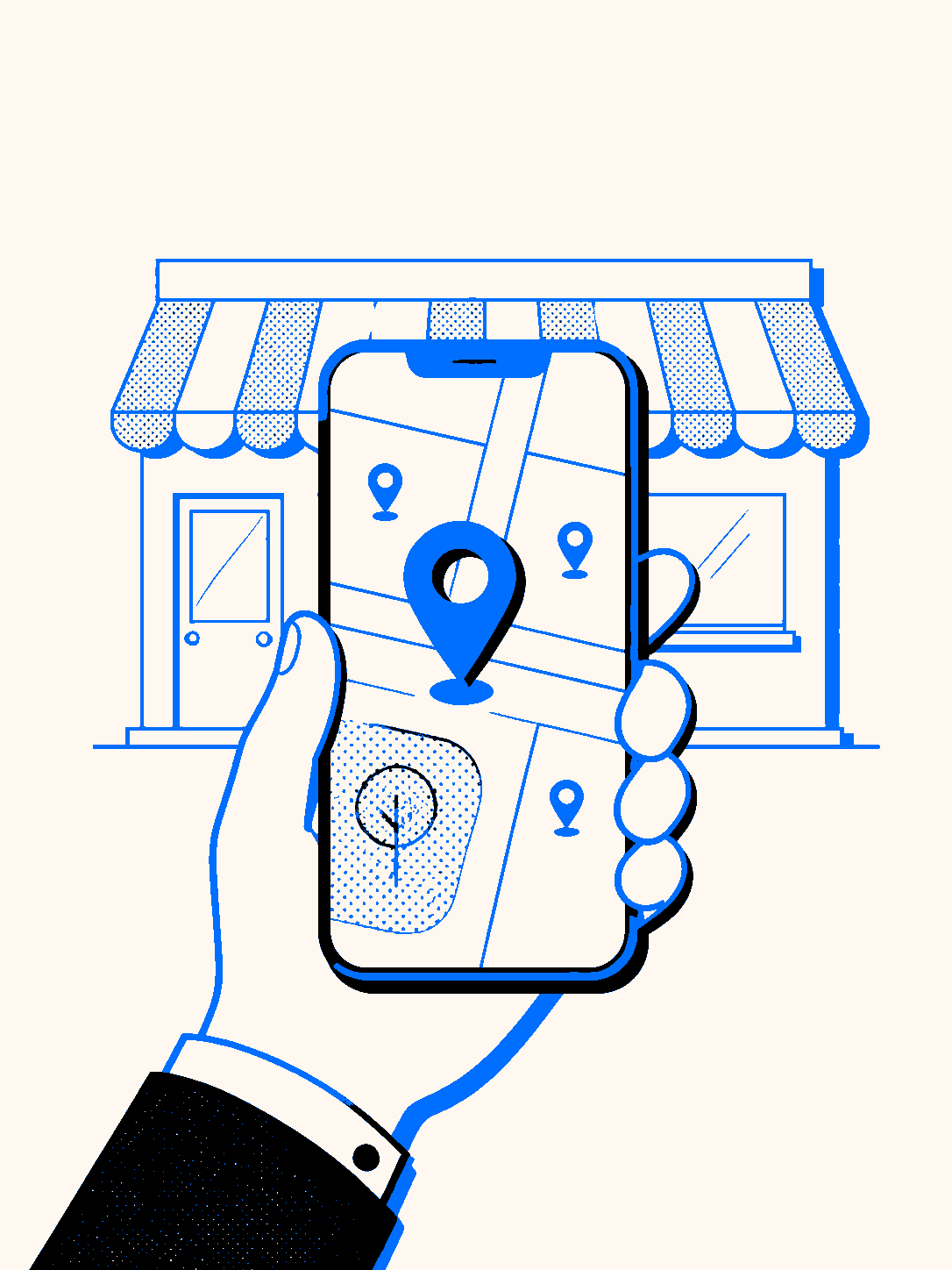 Wizytówka Google firmy widoczna w telefonie przed lokalem